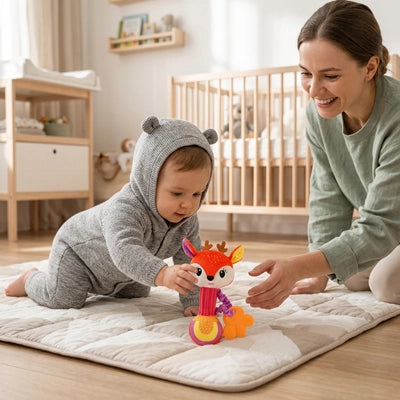 Mère et fils jouent avec hochet bébé mignon