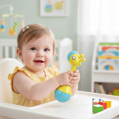 Il s'amuse avec son hochet bébé