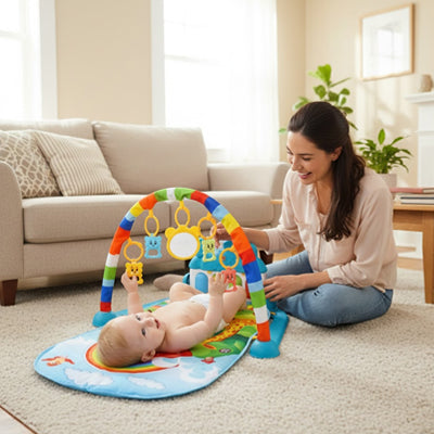 Mere fils avec tapis eveil bebe pratique