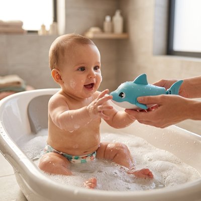 Jouet bain poisson blue qui fait la joie du bébé

