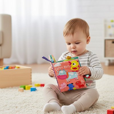 Livre bebe en tissus qui attire l'attention du bébé