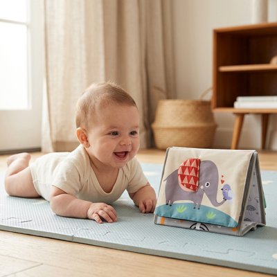 Livre bébé en tissus qui fait sourire bébé