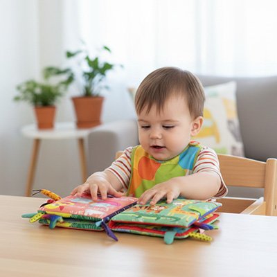 Livre bebe en tissus qui garde de bon humour le bébé